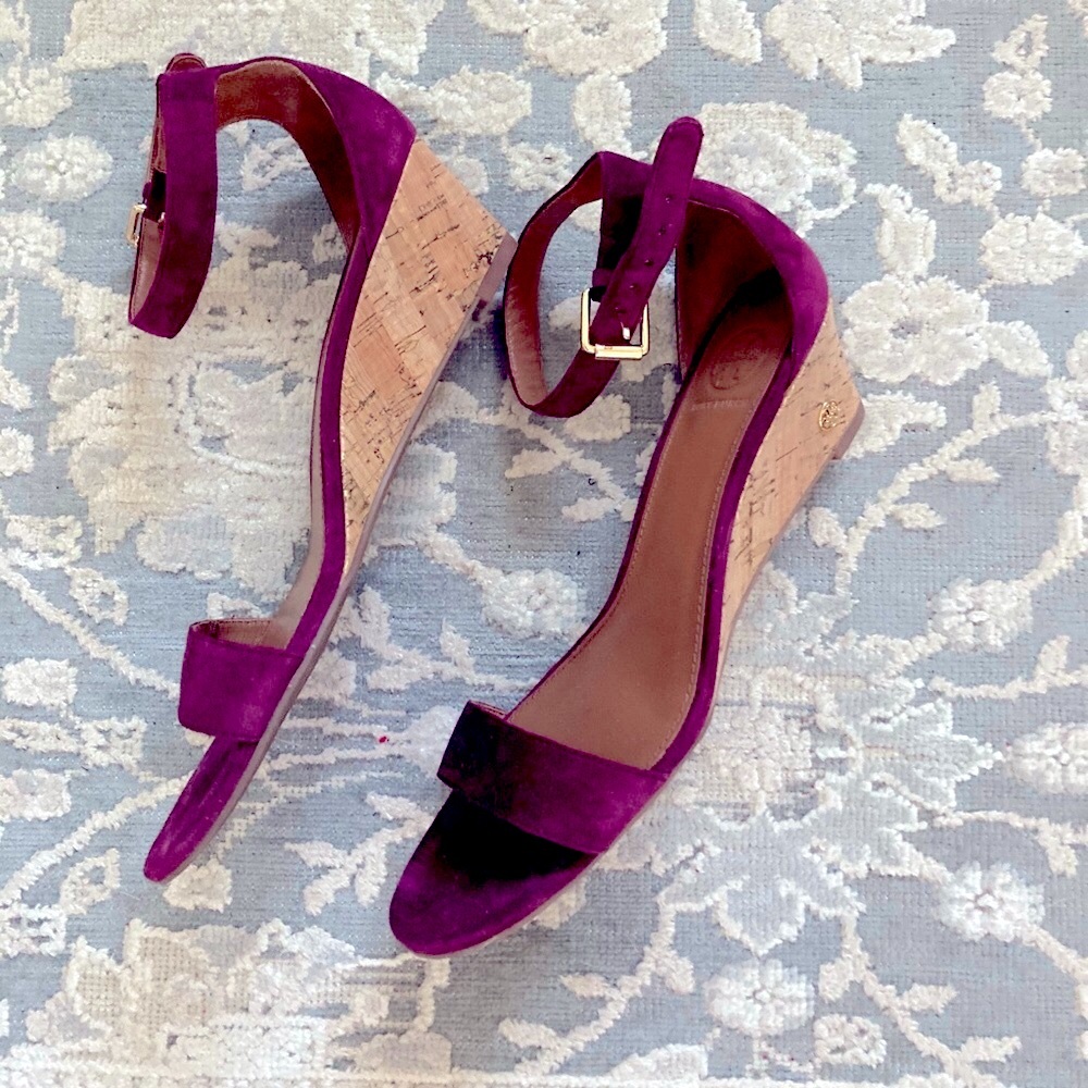 GUC! Tory Burch Purple Suede Wedge Sandals